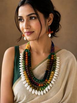 Digital Dress Room - Navaratri Fabric Beaded Sea Shell Jewellery Set