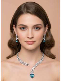 AM SWAN - Royal Teal Heart Cubic Zirconia Jewellery Set