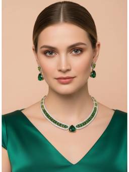 AM SWAN - Royal Emerald Drop Cubic Zirconia Choker Jewellery Set