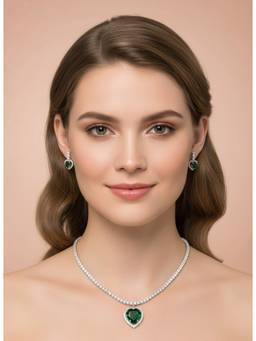 AM SWAN - Classic Emerald Heart Cubic Zirconia Jewellery Set