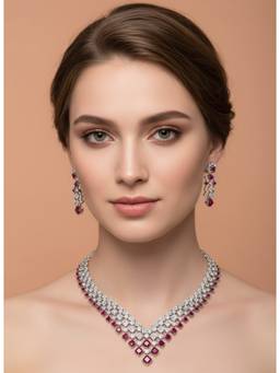 AM SWAN - Luxury Ruby Red Cubic Zirconia Bridal Jewellery Set