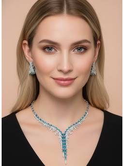 AM SWAN - Luxury Aqua Blue Cubic Zirconia Jewellery Set