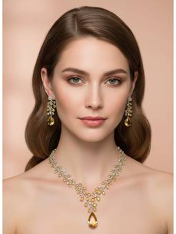 AM SWAN - Luxury Golden Champagne Cubic Zirconia Jewellery Set