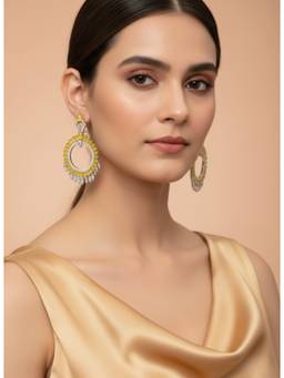 AM SWAN - Luxury Yellow And Silver Cubic Zirconia Statement Earrings