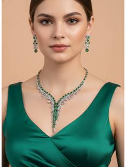 AM SWAN - Green Emerald Cubic Zirconia Jewellery Set