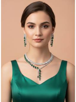 AM SWAN - Celestial Green Cubic Zirconia Teardrop Jewellery Set