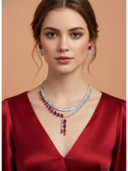 AM SWAN - Red Ruby Cubic Zirconia Jewellery Set