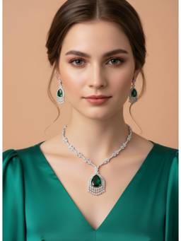 AM SWAN - Green Emerald Cubic Zirconia Jewellery Set