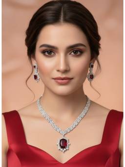 AM SWAN - Red Ruby Cubic Zirconia Jewellery Set