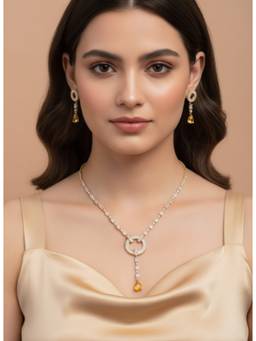 AM SWAN - Elegant Gold-Plated Crystal Pendant Jewellery Set With Drop Earrings