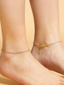 Zavya - Sleek Dual-Tone Classic Gold And Rhodium-Plated 925 Silver Anklet