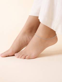 Zavya - Minimal Twist Rhodium Plated 925 Silver Anklet