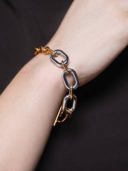 CAO JEWELLERY - Gold And Silver Colour Block Oval Hollow Circle Cross Chain Bracelet