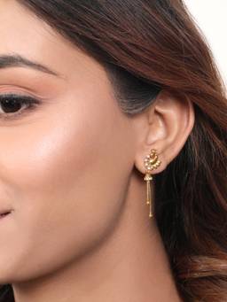 Zavya - Golden Peacock Splendor 925 Sterling Silver Gold-Plated Earrings