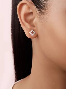 Zavya - Statement Square Rhodium Plated 925 Sterling Silver Earrings
