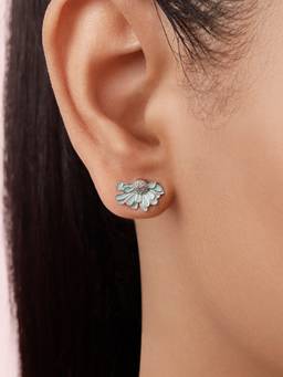 Zavya - Enamel Flower Rhodium Plated 925 Sterling Silver Earrings