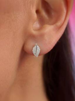 Zavya - Leaf Glow Rhodium Plated 925 Silver Stud Earrings