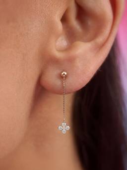 Zavya - Petal Drop Cz Rose Gold Plated 925 Silver Dangle Earrings