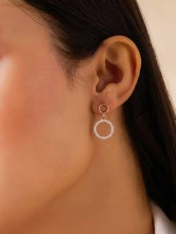 Zavya - Halo Circle Rose Gold Plated 925 Sterling Silver Drop Earrings