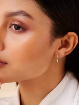 Zavya - Minimal Solitaire Drop Gold Plated 925 Silver Hoop Earrings