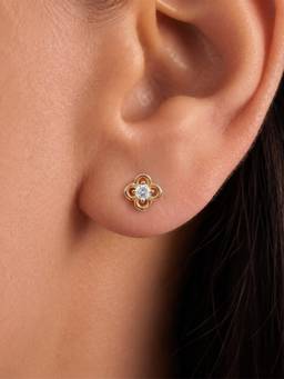 Zavya - Four Petal Floral Gold Plated 925 Silver Stud Earrings