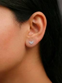 Zavya - Butterfly Sparkle Cz Rhodium Plated 925 Silver Stud Earrings