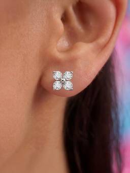 Zavya - Floral Spark Rhodium Plated 925 Silver Stud Earrings