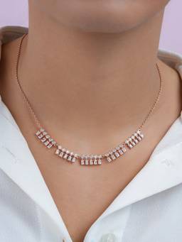 Zavya - Geometric Drop Charm Rose Gold Plated 925 Sterling Silver Necklace