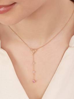Zavya - Heart Lariat Rose Gold Plated 925 Sterling Silver Necklace