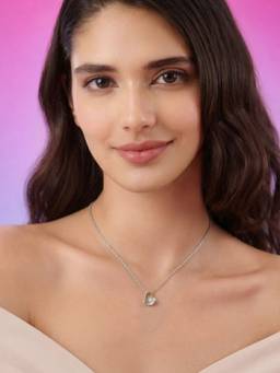 Zavya - Floating Heart Glow Rhodium Plated 925 Silver Necklace
