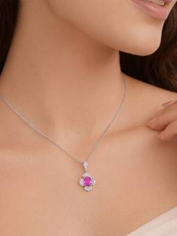 Zavya - Pink Radiance Rhodium Plated 925 Silver Necklace