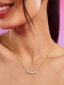 Zavya - Five Stone Bezel Set Gold Plated 925 Sterling Silver Necklace