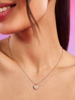Zavya - Pave Heart Rose Gold Plated 925 Sterling Silver Necklace