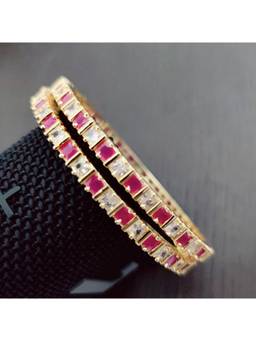 Opal Touch - Gold Plated Stone Studded Geometric Bangles (Pack Of 2)
