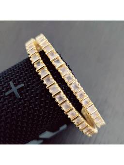 Opal Touch - Gold Plated Stone Studded Geometric Bangles (Pack Of 2)