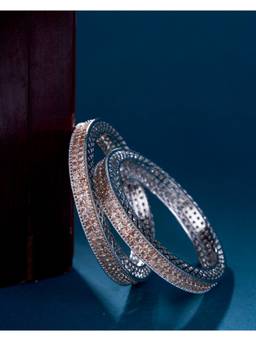 Opal Touch - American Diamond Round Rhodium Bangles