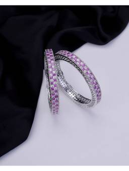 Opal Touch - American Diamond Round Rhodium Bangles