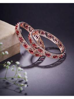 Opal Touch - Stylish Zig Zag Oval Rose Gold Bangles