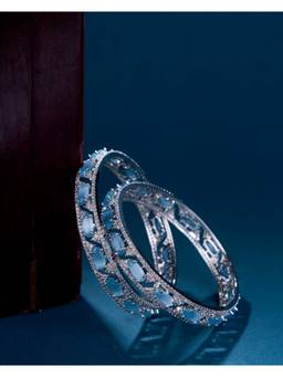 Opal Touch - Stylish Zig Zag Oval Rhodium Bangles