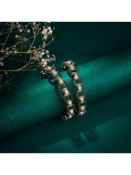 Opal Touch - Black Plated Oval Loop Bangles