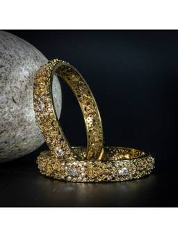 Opal Touch - Stone Studded Bangles with Intricate Floral Pattern (Pack Of 2)