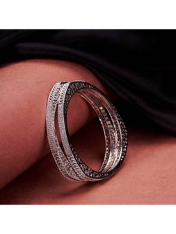 Opal Touch - Rhodium Plated Geometric Cutwork Pattern Designer Bangles (Pack Of 2)
