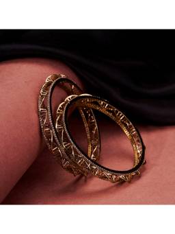 Opal Touch - Mehendi Plated Designer Twist Cutwork Pattern Designer Bangles (Pack Of 2)