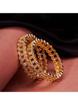 Opal Touch - Gold Plated Designer Marquise Floral Pattern Broad Bangles (Pack Of 2)
