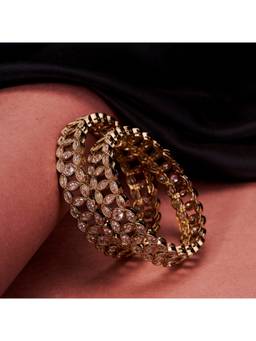 Opal Touch - Mehendi Plated Marquise Leaf Pattern Designer Broad Bangles (Pack Of 2)