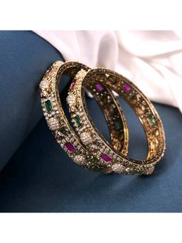 Opal Touch - Traditional Mehendi Plated Kundan Bangles (Pack Of 2)