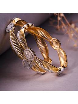 Opal Touch - Gold and Silver Plated Oval Cz Bangles (Pack Of 2)