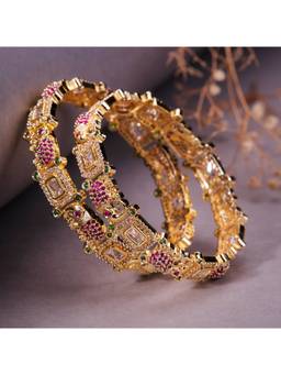 Opal Touch - Gold Plated Peacock Kundan Bangles (2.8) (Pack Of 2)
