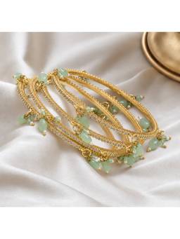 Opal Touch - Gold Plated American Diamond Beaded Charm Pattern Designer Bangles (Pack Of 4)