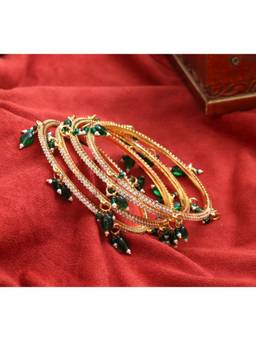 Opal Touch - Gold Plated American Diamond Beaded Charm Pattern Designer Bangles (Pack Of 4)